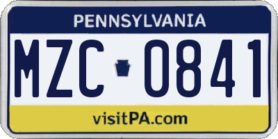 PA license plate MZC0841