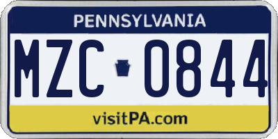 PA license plate MZC0844