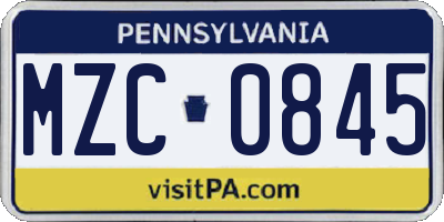 PA license plate MZC0845