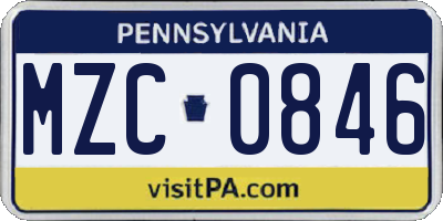 PA license plate MZC0846
