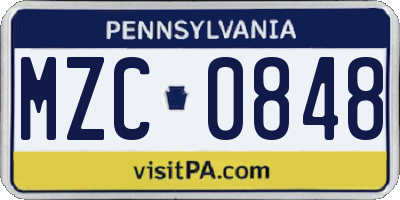 PA license plate MZC0848