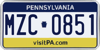 PA license plate MZC0851