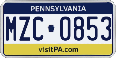 PA license plate MZC0853