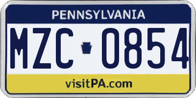PA license plate MZC0854