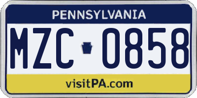 PA license plate MZC0858