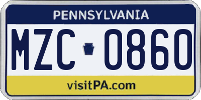PA license plate MZC0860