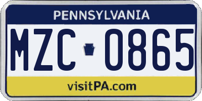 PA license plate MZC0865