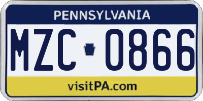 PA license plate MZC0866