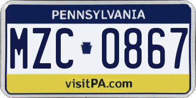 PA license plate MZC0867