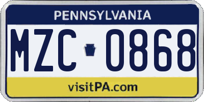 PA license plate MZC0868