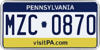 PA license plate MZC0870