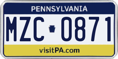 PA license plate MZC0871