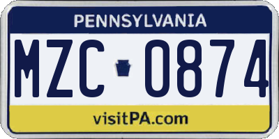 PA license plate MZC0874