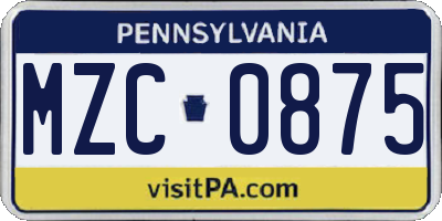PA license plate MZC0875