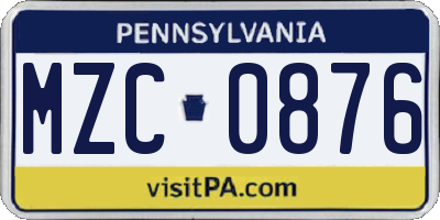 PA license plate MZC0876