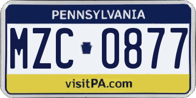 PA license plate MZC0877