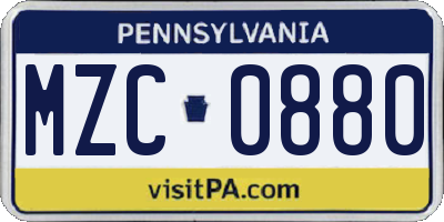 PA license plate MZC0880