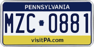 PA license plate MZC0881