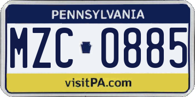 PA license plate MZC0885