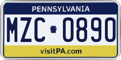 PA license plate MZC0890