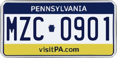 PA license plate MZC0901
