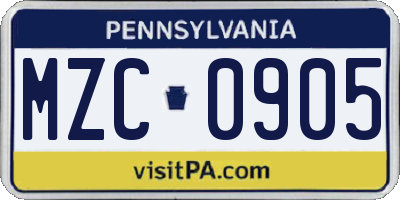 PA license plate MZC0905