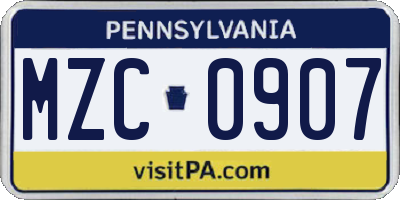 PA license plate MZC0907