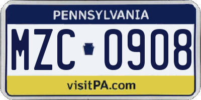 PA license plate MZC0908