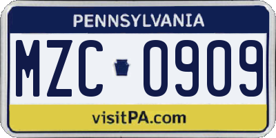 PA license plate MZC0909