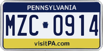 PA license plate MZC0914