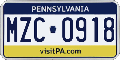 PA license plate MZC0918