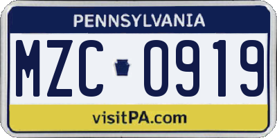 PA license plate MZC0919