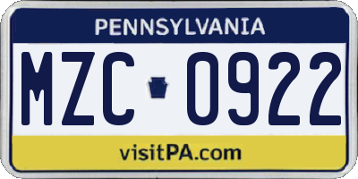 PA license plate MZC0922