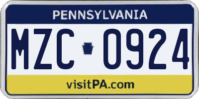 PA license plate MZC0924