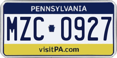 PA license plate MZC0927