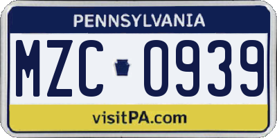 PA license plate MZC0939