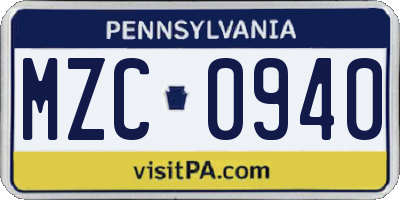 PA license plate MZC0940