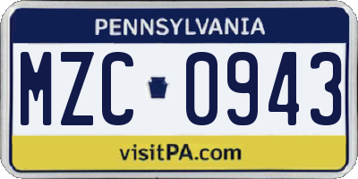 PA license plate MZC0943