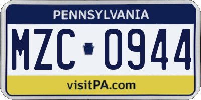 PA license plate MZC0944