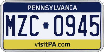 PA license plate MZC0945