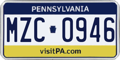PA license plate MZC0946