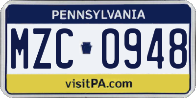 PA license plate MZC0948