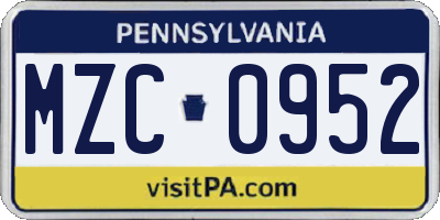 PA license plate MZC0952