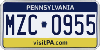 PA license plate MZC0955