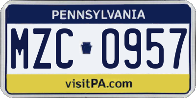 PA license plate MZC0957
