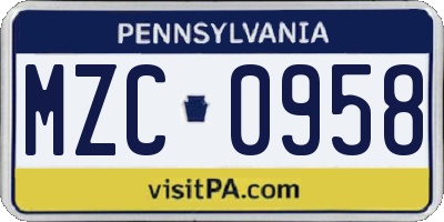 PA license plate MZC0958