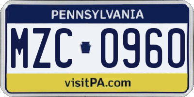 PA license plate MZC0960