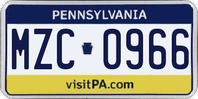 PA license plate MZC0966