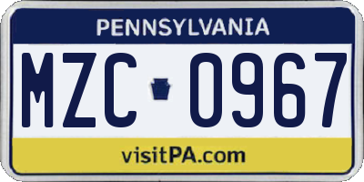 PA license plate MZC0967