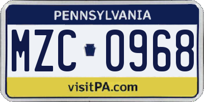 PA license plate MZC0968